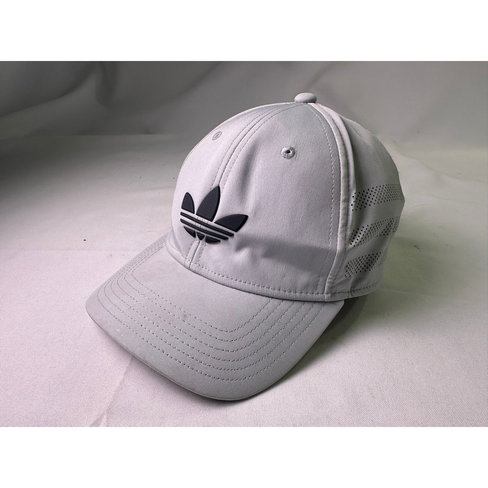 Adidas Originals Mens Grey Snapback Hat Black 3D Trefoil Logo Perforated Cap
